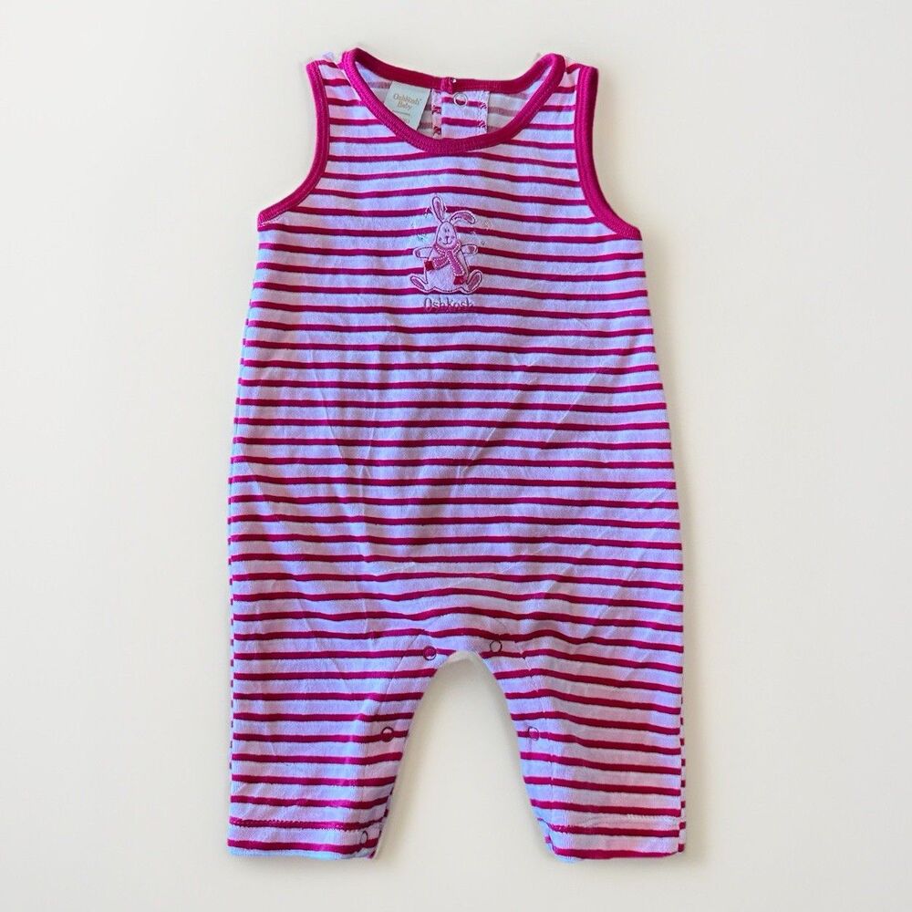 Vintage Y2K OshKosh Baby Size 3-6 Months Terrycloth Pink Bunny Applique Jumpsuit